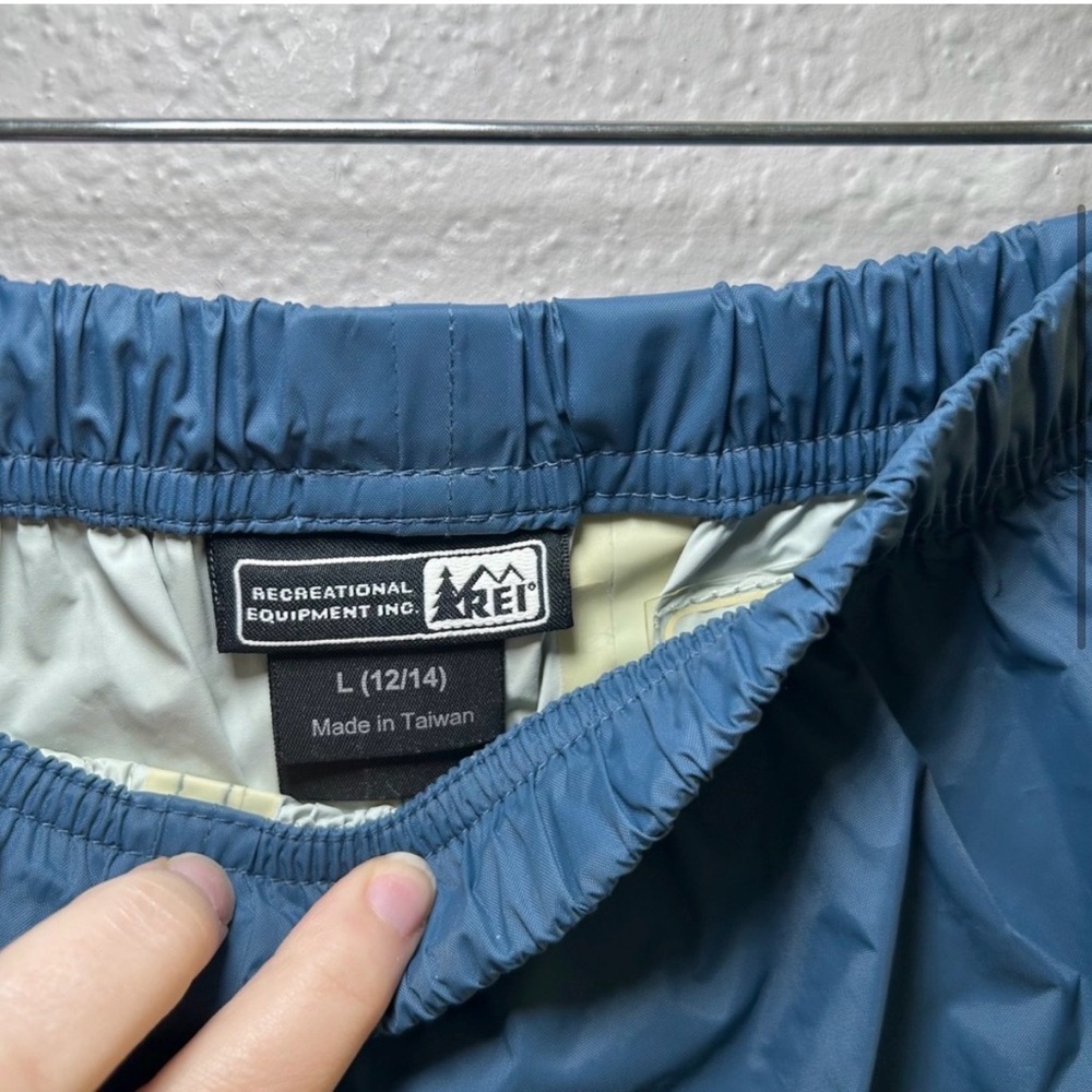 REI Blue Nylon Windbreaker Pants Women's Large Elastic Waist Hiking Utility Gorp